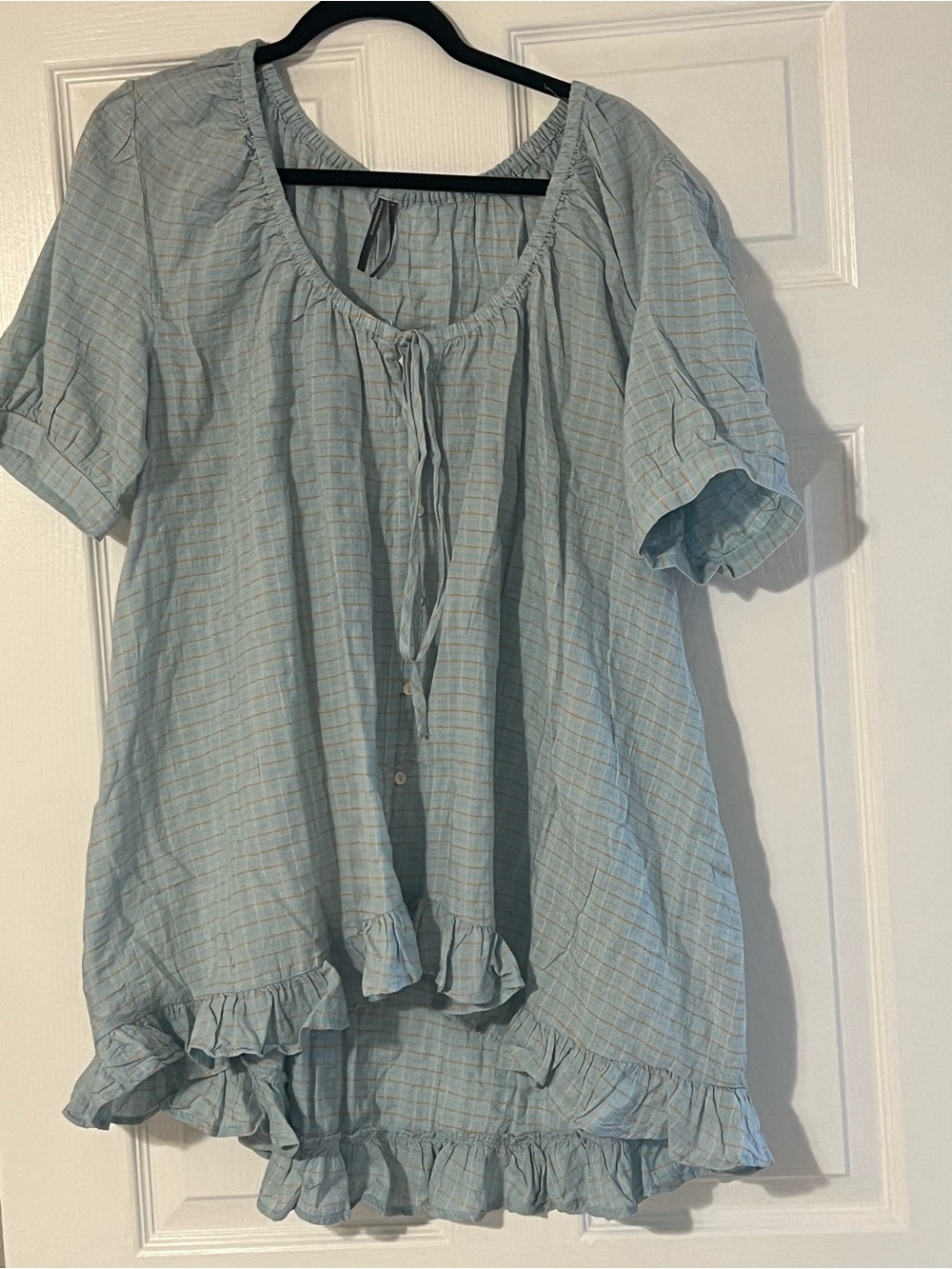 Anthropologie Light Blue Ruffle-Hem Peasant Tunic